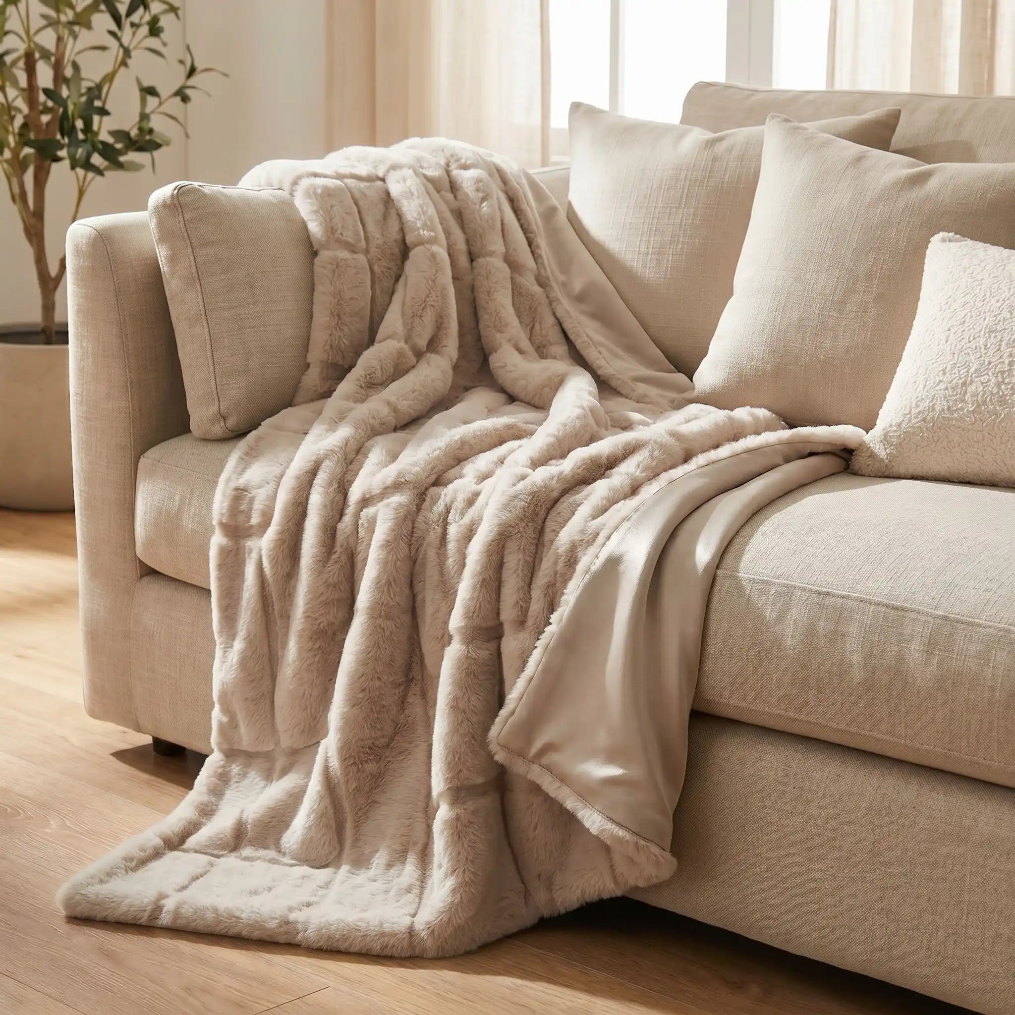 Scatter Box Throw TOVI THROW NATURAL FAUX FUR by Scatter Box