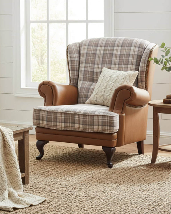 IMPERIAL LEATHER AND FABRIC WINGBACK ARMCHAIR