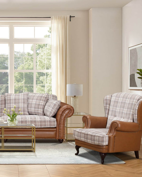 IMPERIAL LEATHER AND FABRIC WINGBACK ARMCHAIR