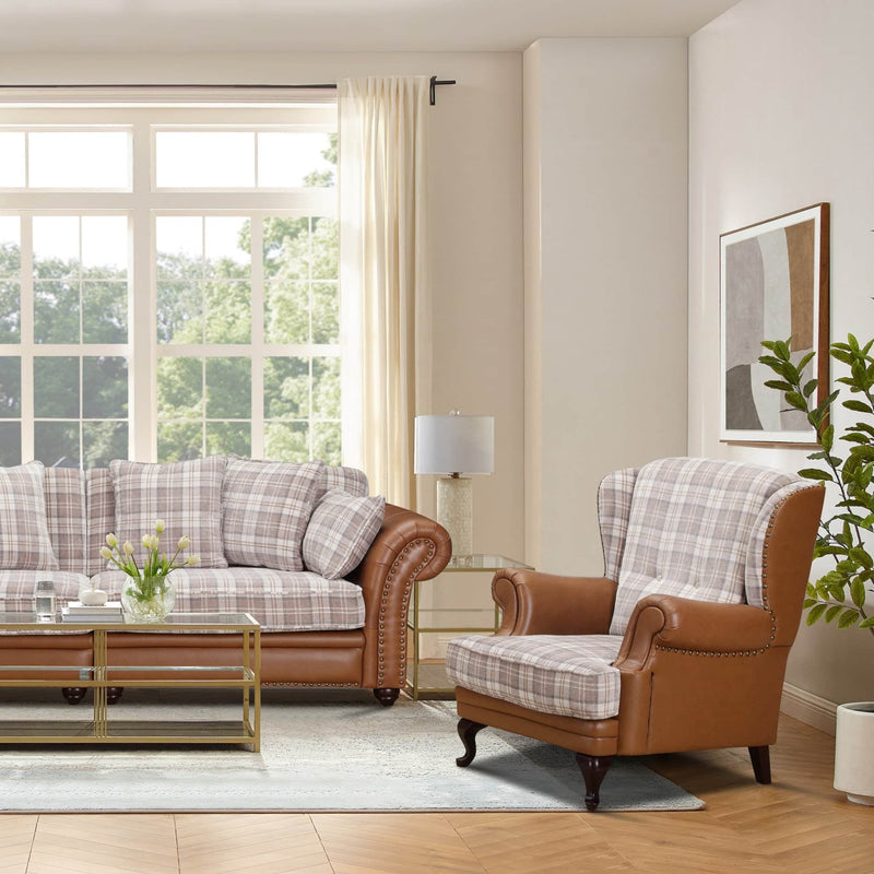IMPERIAL LEATHER AND FABRIC WINGBACK ARMCHAIR
