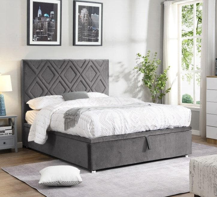 simply HAZEL Bed Complete Dublin Grey Gas Lift Ottoman Bed - FREE DELIVERY