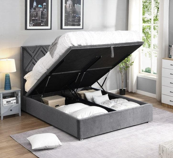 simply HAZEL Bed Complete Dublin Grey Gas Lift Ottoman Bed - FREE DELIVERY