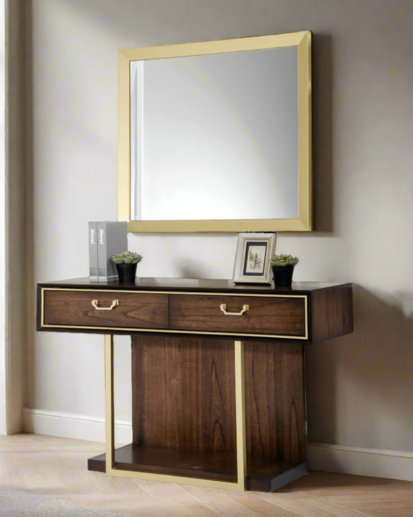 DUBAI DRESSING TABLE AND MIRROR SET – WALNUT WITH GOLD DETAILING