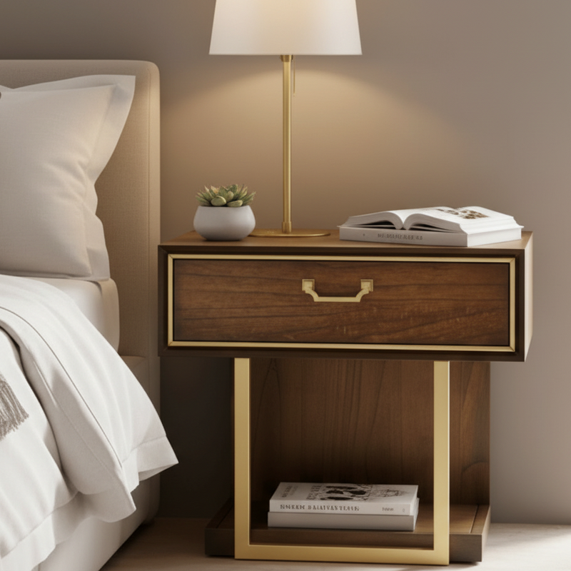 DUBAI WALNUT FINISH LOCKER WITH GOLD DETAILING & VELVET-LINED DRAWER