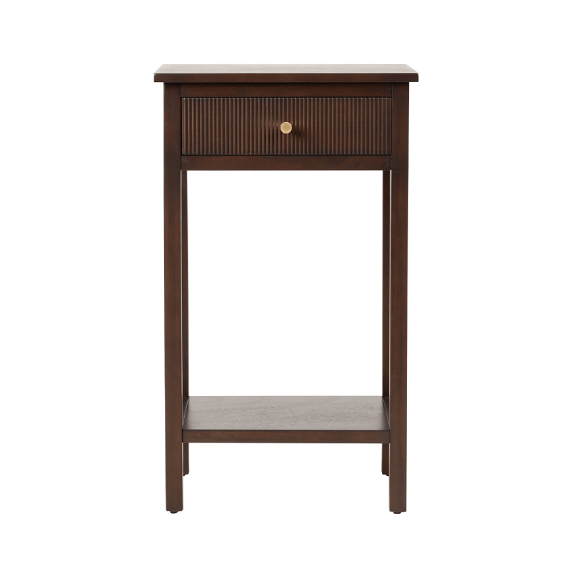 simply HAZEL Cabinet Lindon Walnut Brown 1 Drawer End Table with Gold Handles