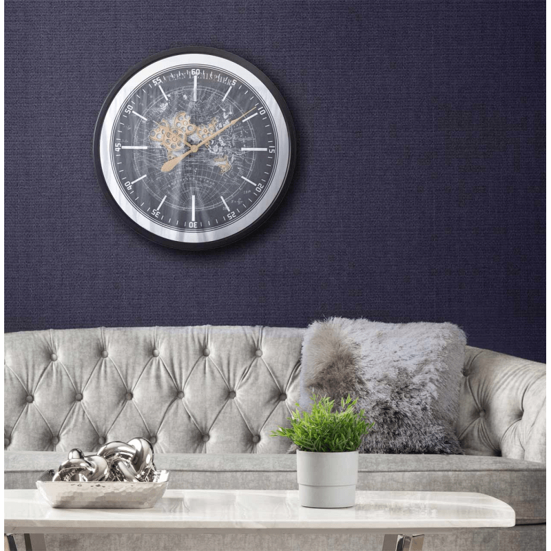 simply HAZEL Decoration 80cm Black and Gold Gear Mirror Wall Clock