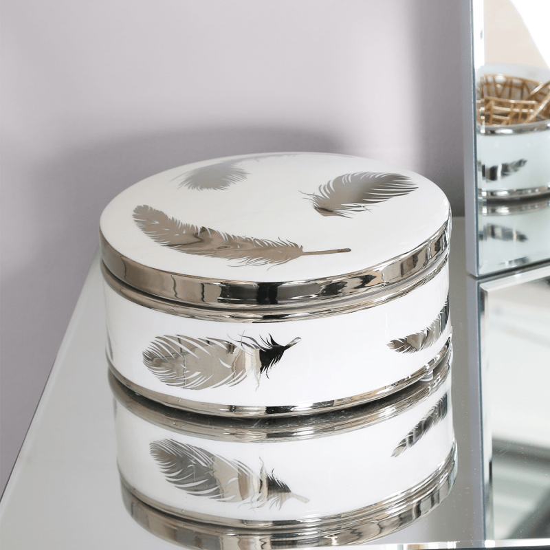 21cm Diameter White And Silver Trinket Box,Interior Design Range,Lina Home,Hazelwood Interiors,IE