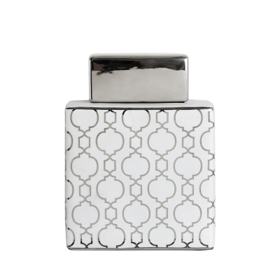 simply HAZEL Interior Design Range 21cm Marrakech Ginger Jar White / Silver