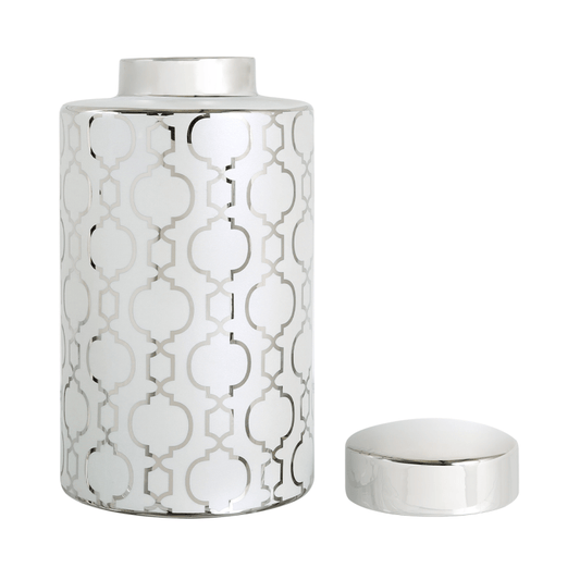simply HAZEL Interior Design Range 30cm Marrakech Ginger Jar White / Silver