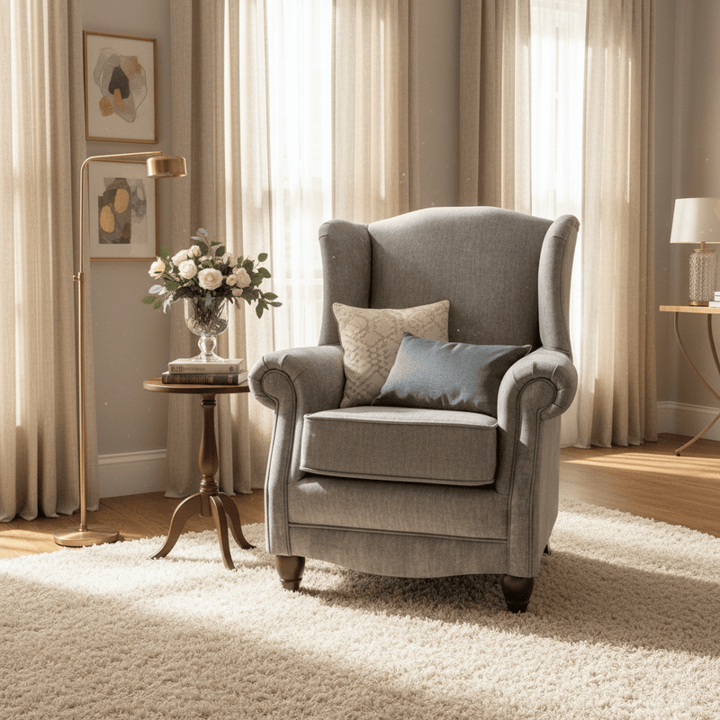 PRINCESS MAYA CUSTOM WINGBACK ARMCHAIR – GREY by simply Hazel