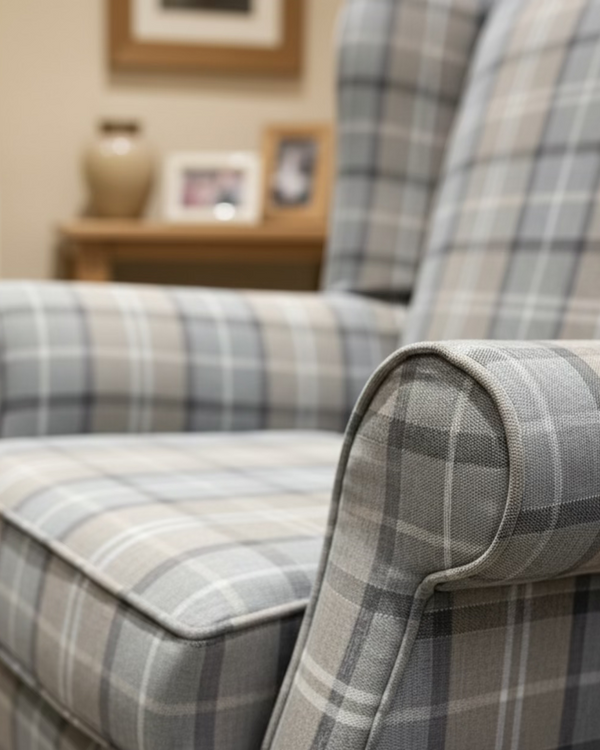 PRINCESS MAYA CUSTOM WINGBACK ARMCHAIR IN GREY CHECK  by simply Hazel