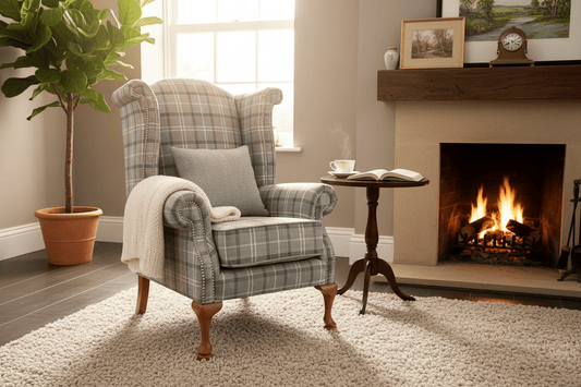 simply HAZEL Irish made Chair QUEEN ANNE CHAIR IN GREY CHECK by Simply Hazel