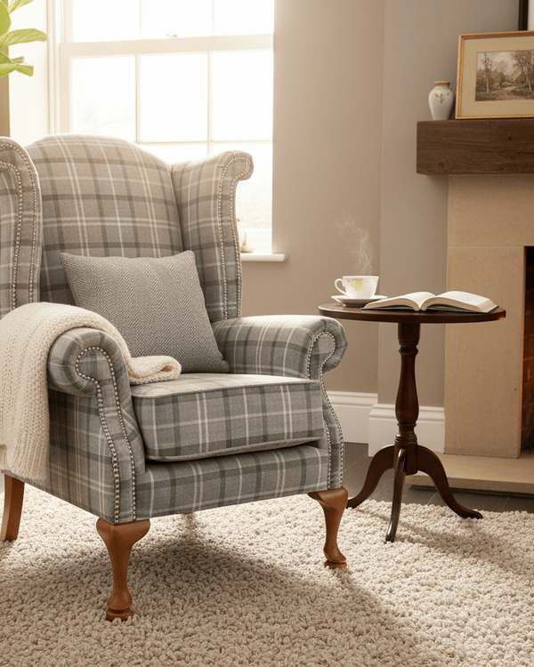 QUEEN ANNE CHAIR IN GREY CHECK by simply Hazel