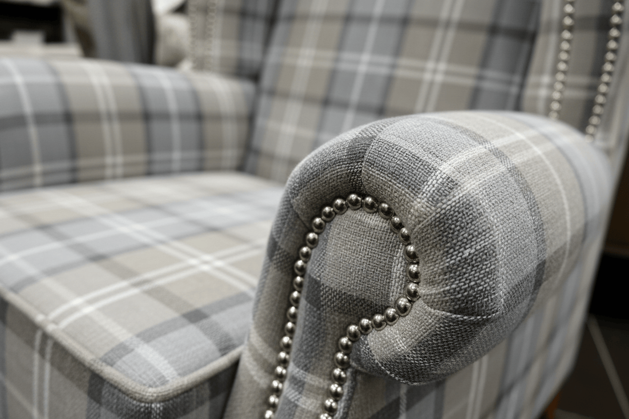 simply HAZEL Irish made Chair QUEEN ANNE CHAIR IN GREY CHECK by Simply Hazel