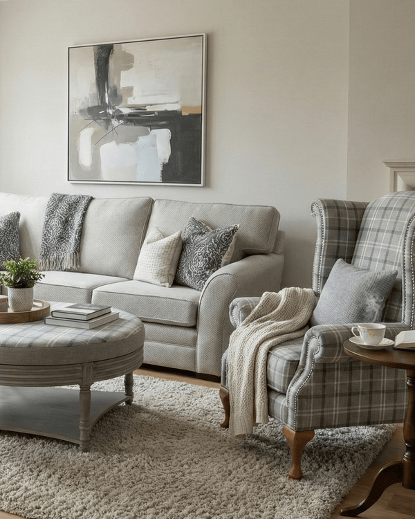 QUEEN ANNE CHAIR IN GREY CHECK by simply Hazel