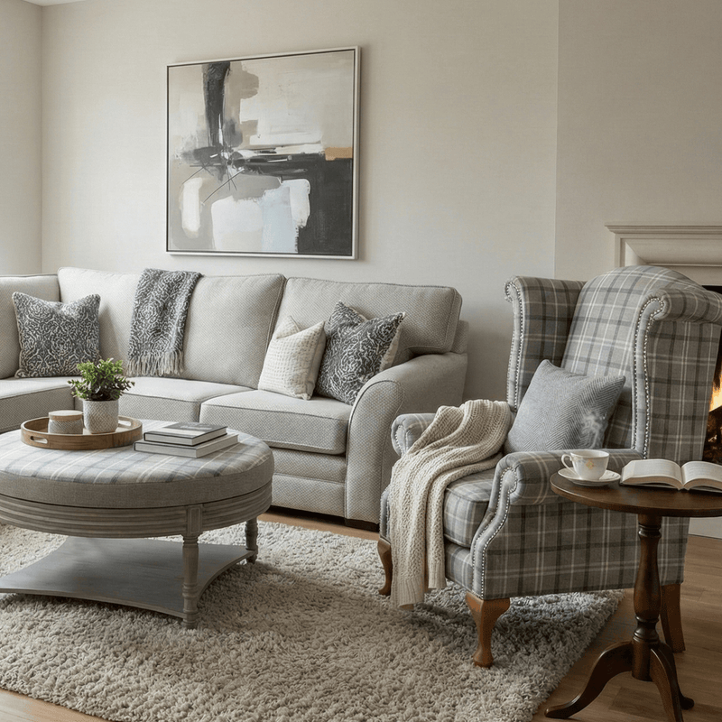 QUEEN ANNE CHAIR IN GREY CHECK by simply Hazel