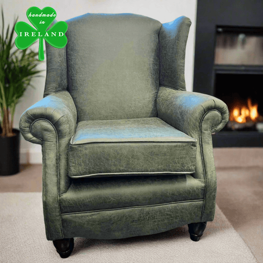 simply HAZEL Irish made Chair simply Hazel Princess Maya custom wingback armchair in Forest Green Leather (bespoke options available)