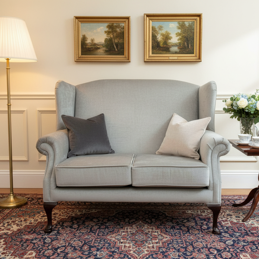 simply HAZEL Irish made Sofa simply Hazel QUEEN Anne 2 seat custom Irish Made wingback sofa in Warm Grey (bespoke options available)