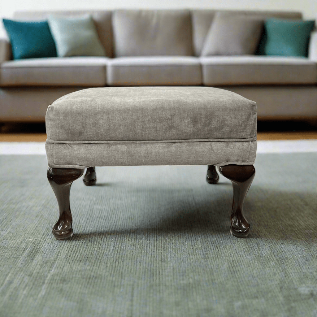 simply HAZEL Irish made Stool Queen Anne Footstool with simply Hazel Warm Grey soft touch fabric (bespoke options available)