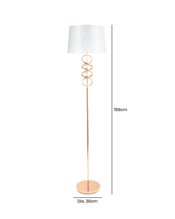 159cm Metal Gold Swirl Floor Lamp with White Shade