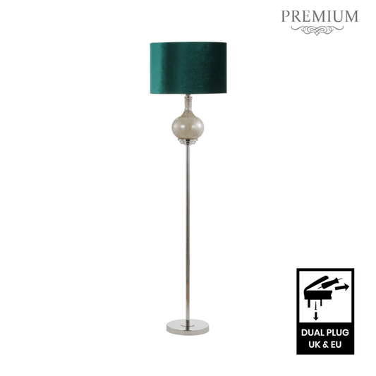simply HAZEL Lamp 165cm White Mercury Floor Lamp with Dark Green Velvet Shade