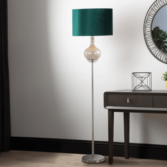 simply HAZEL Lamp 165cm White Mercury Floor Lamp with Dark Green Velvet Shade