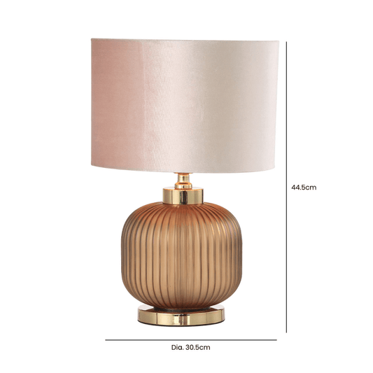 simply HAZEL Lamp 44.5cm Frost Brown Pleated Glass Table Lamp with Champagne Velvet Shade