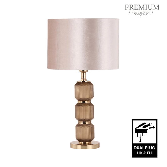 simply HAZEL Lamp 57cm Brown Pleated Glass Table Lamp with Champagne Velvet Shade