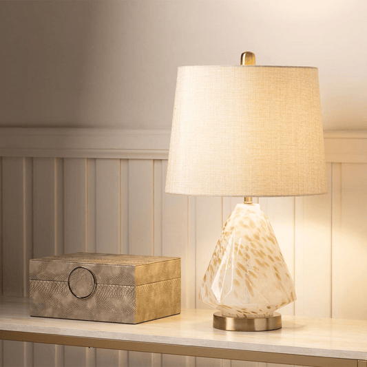 simply HAZEL Lamp 60cm White Glass with Brown Droplets Table Lamp