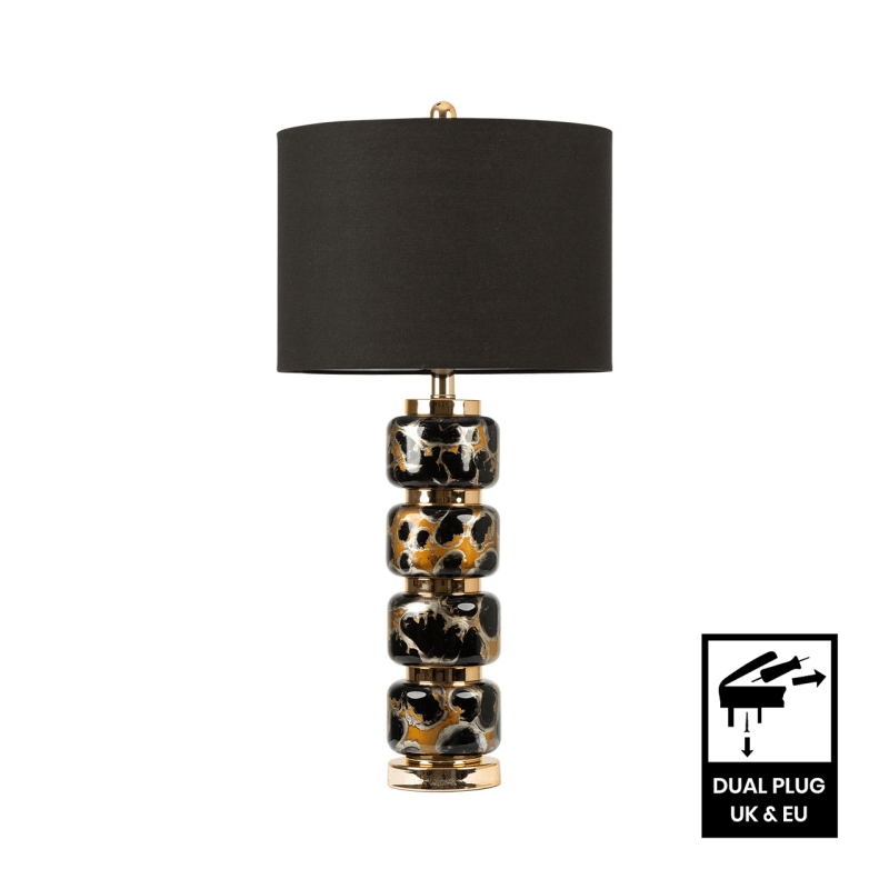 simply HAZEL Lamp 71cm Black and Gold Glass Table Lamp with Black Linen Shade