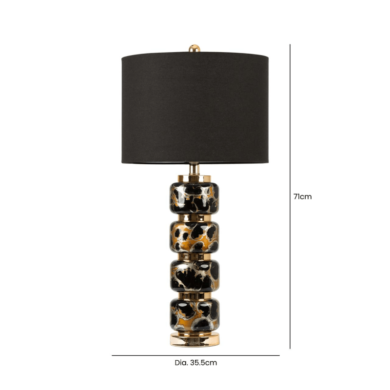 simply HAZEL Lamp 71cm Black and Gold Glass Table Lamp with Black Linen Shade