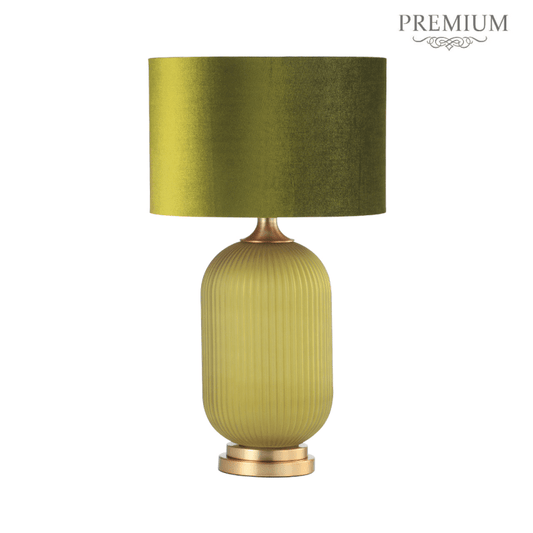 simply HAZEL Lamp 77.5cm Frost Green Pleated Glass with Green Velvet Shade Table Lamp