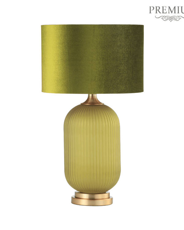 77.5cm Frost Green Pleated Glass with Green Velvet Shade Table Lamp