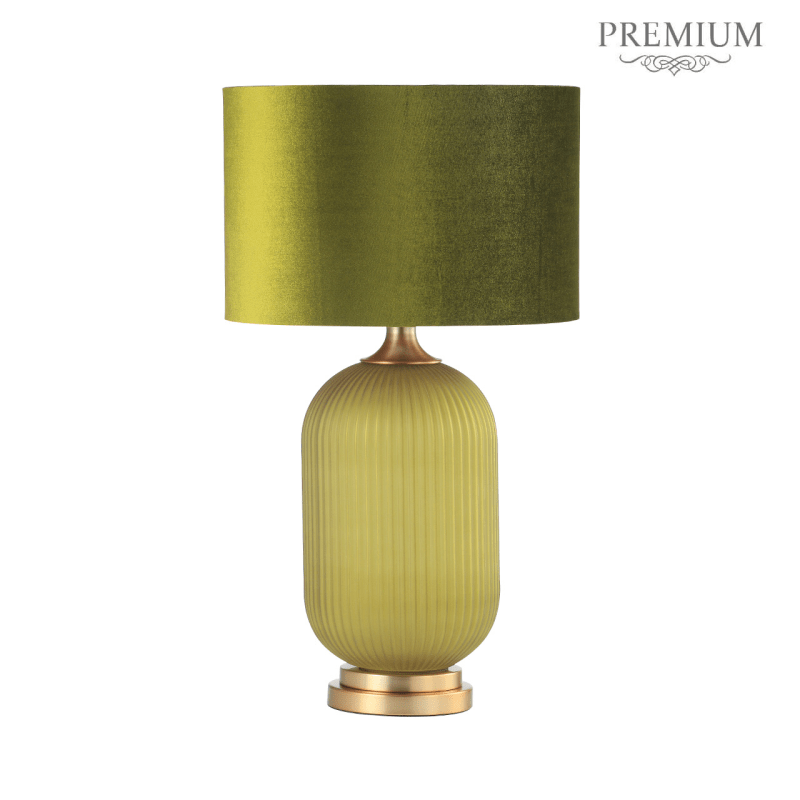 77.5cm Frost Green Pleated Glass with Green Velvet Shade Table Lamp