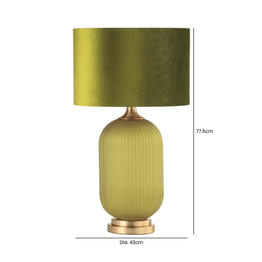 simply HAZEL Lamp 77.5cm Frost Green Pleated Glass with Green Velvet Shade Table Lamp