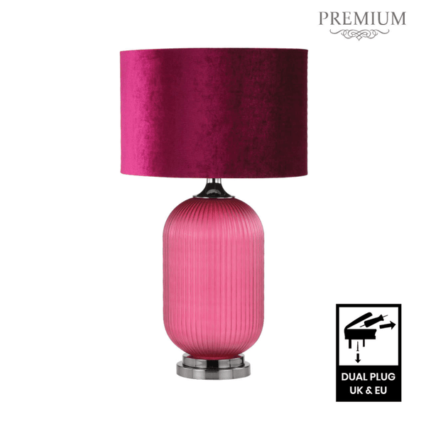 77.5cm Mulberry Purple Pleated Glass Table Lamp with Purple Velvet Shade