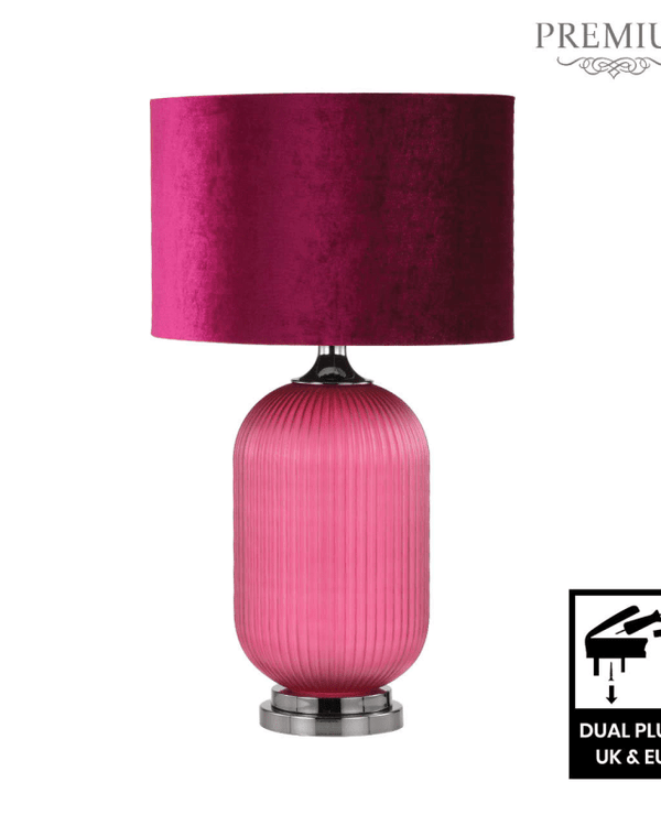 77.5cm Mulberry Purple Pleated Glass Table Lamp with Purple Velvet Shade