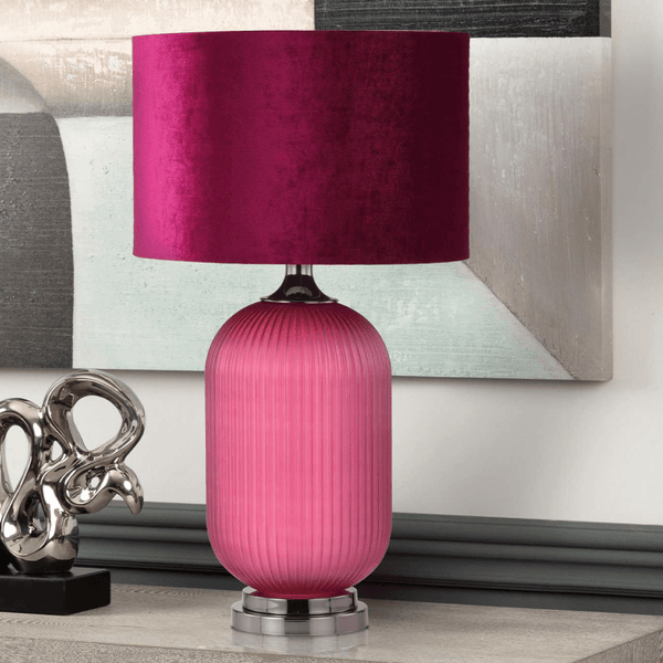 77.5cm Mulberry Purple Pleated Glass Table Lamp with Purple Velvet Shade