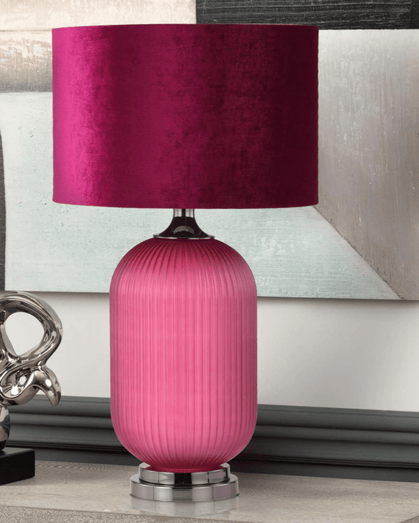 77.5cm Mulberry Purple Pleated Glass Table Lamp with Purple Velvet Shade