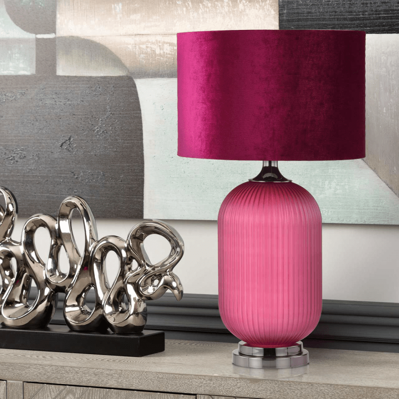 simply HAZEL Lamp 77.5cm Mulberry Purple Pleated Glass Table Lamp with Purple Velvet Shade