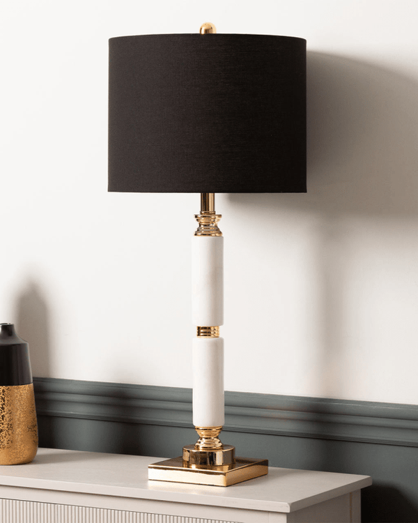 78cm White Marble Table Lamp with Black Shade