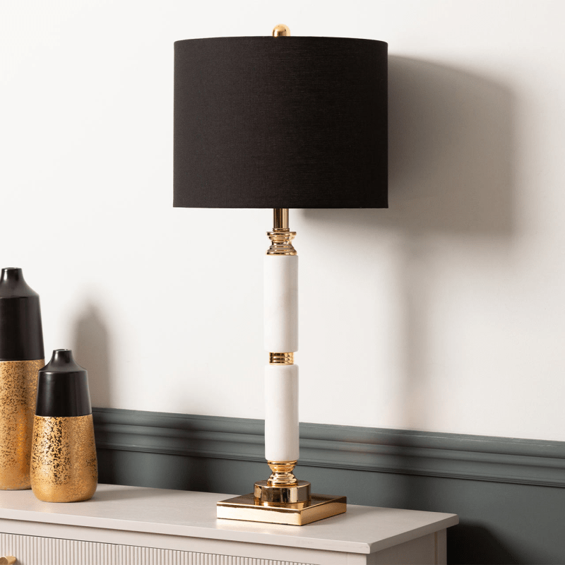 78cm White Marble Table Lamp with Black Shade