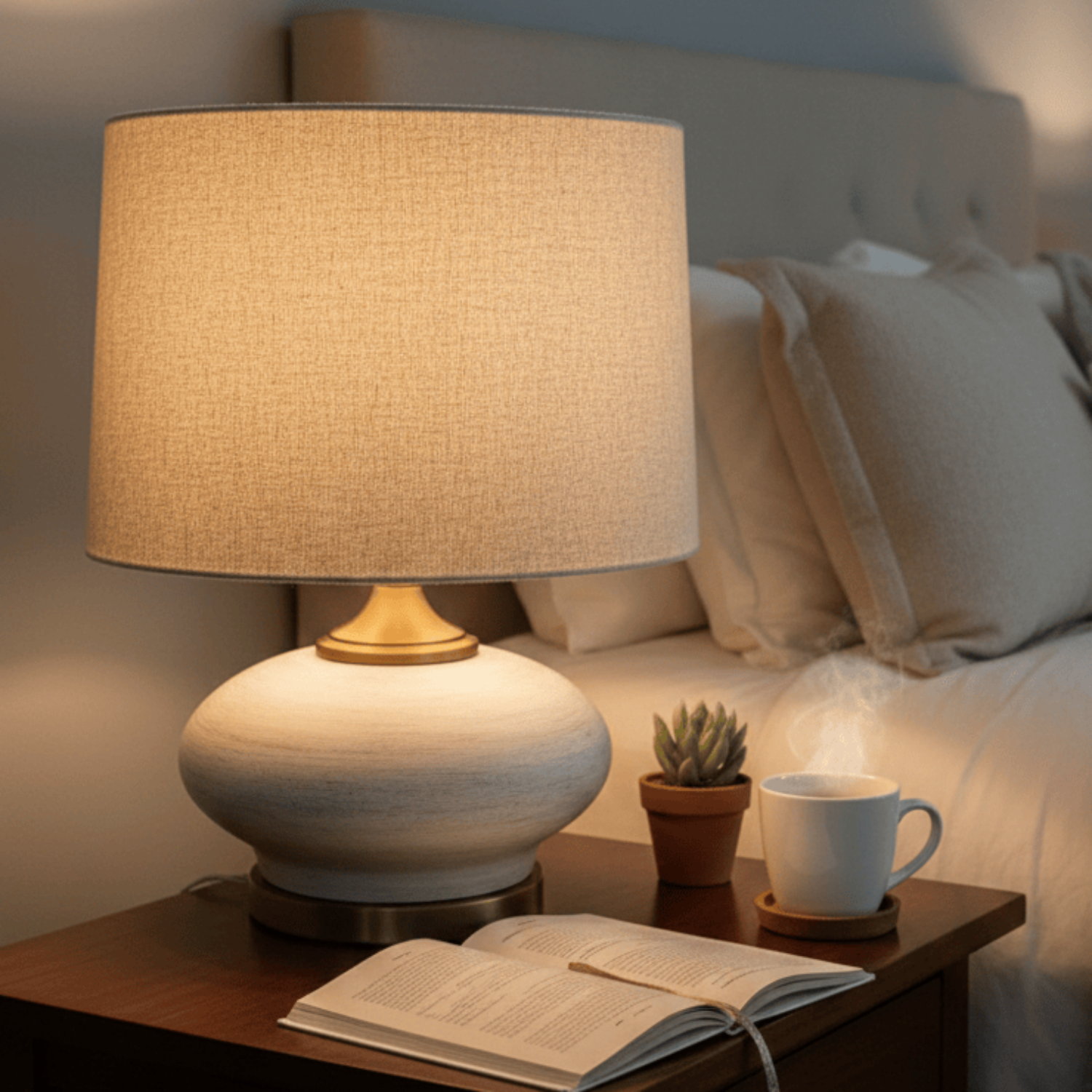 simply HAZEL Lamp CERAMIC CREAM WITH WOOL EFFECT SHADE TABLE LAMP | 55cm by simply Hazel