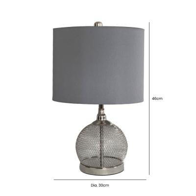 simply HAZEL Lamp Chrome Wire Mesh Table Lamp with Grey Faux Silk Shade