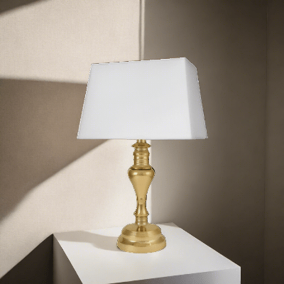 simply HAZEL Lamp Medium Gold Plated Table Lamp With White Faux Silk Rectangle Shade