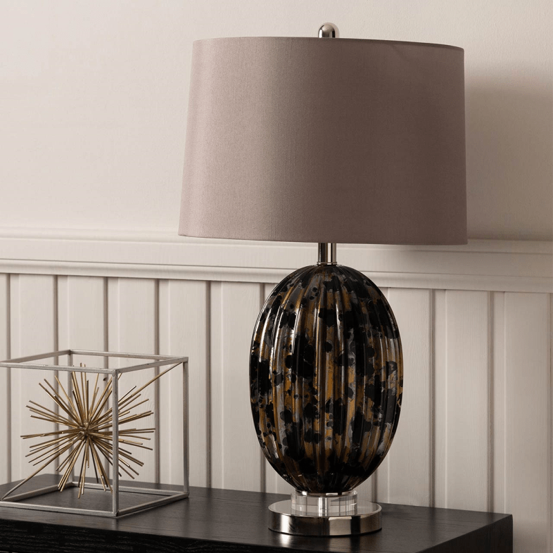 simply HAZEL Lamp Ribbed Black and Gold Table Lamp with Taupe Shade