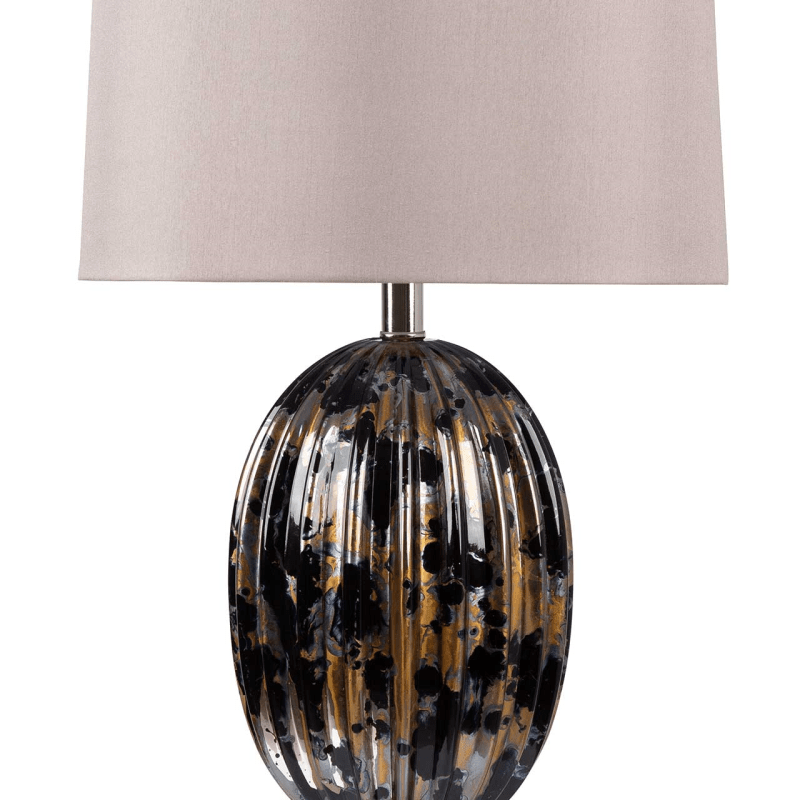 simply HAZEL Lamp Ribbed Black and Gold Table Lamp with Taupe Shade