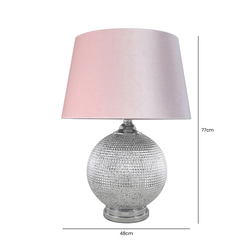 simply HAZEL Lamp Silver Mercury Glass Ball Table Lamp With Blush Pink Velvet Empire Shade