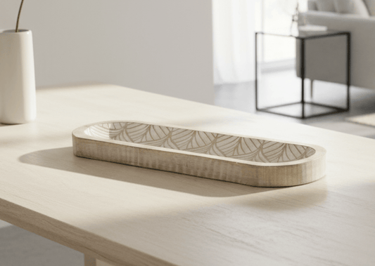 simply HAZEL Natural Mango Wood Accessory CENTREPIECE MANGO WOOD NATURAL LEAVES TRAY by simply Hazel