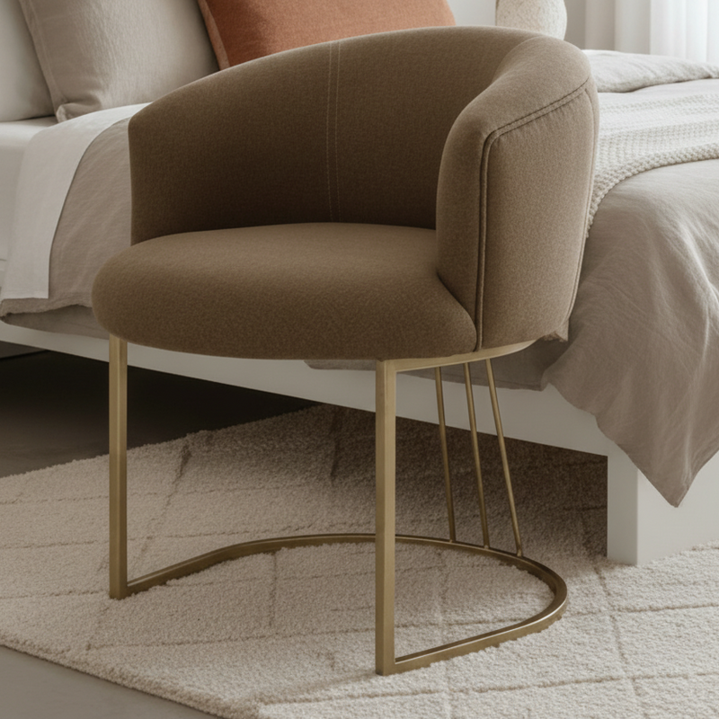 DUBAI BEDROOM CHAIR – ELEGANT FABRIC CHAIR WITH GOLDEN-TINTED LEGS